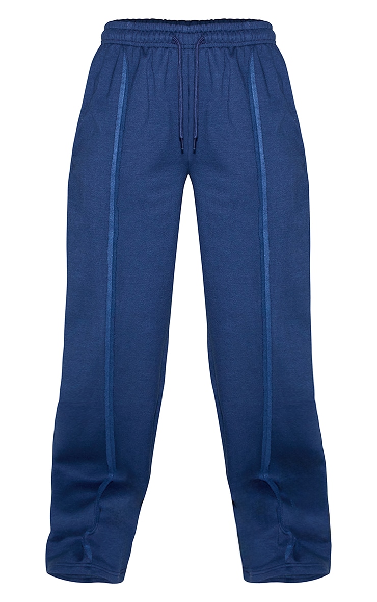 Navy Oversized Wide Leg Seam Detail Sweatpants image 5