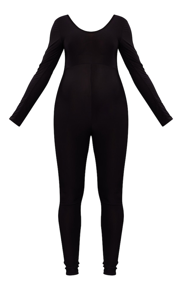 Maternity Black Long Sleeve Slinky Jumpsuit PrettyLittleThing