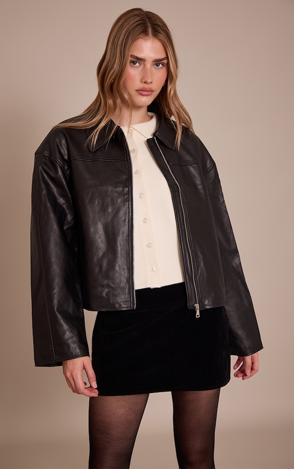 Black Zip Through Pu Jacket