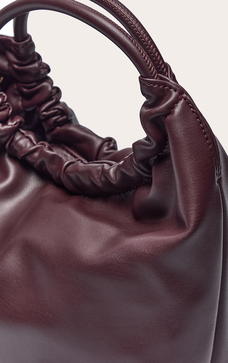 Sac à main en PU chocolat prune à anse froncée image 4