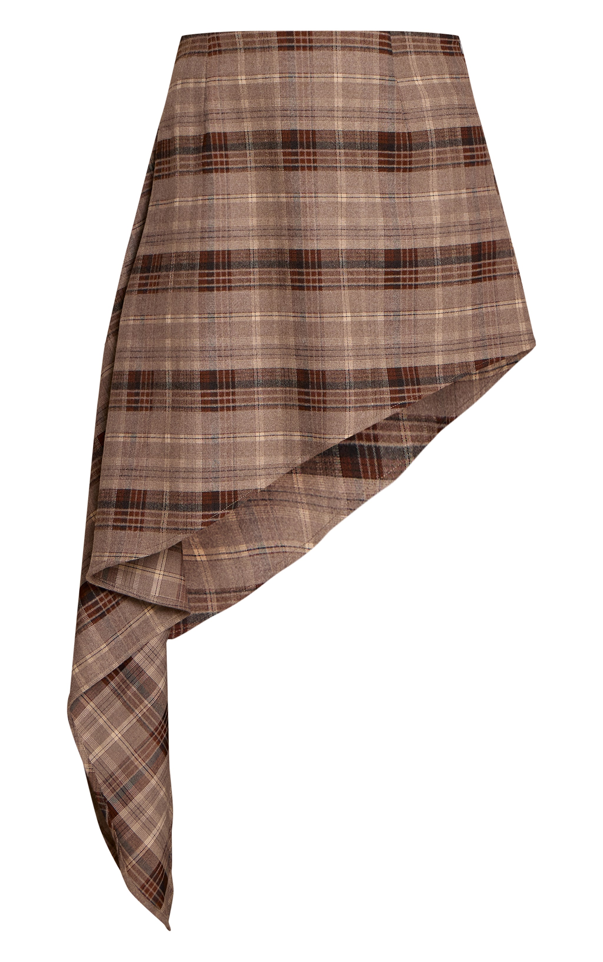 Brown Check Brushed Woven Asymmetric Mini Skirt image 6