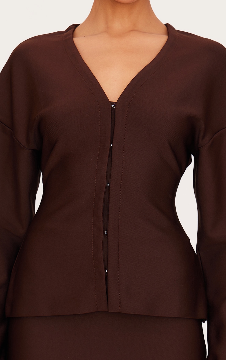 Chocolate Tailored Hook And Eye Cardigan image 4