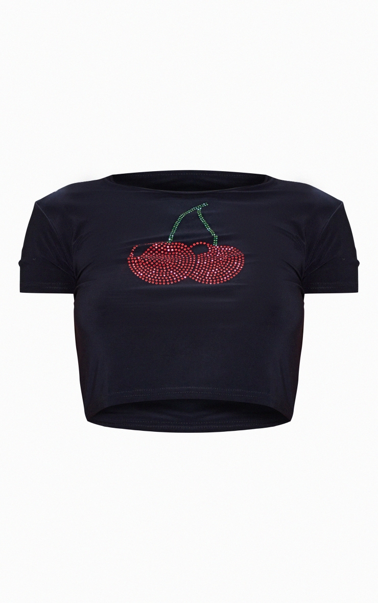 Petite Black Cherry Diamante Slinky Crop Top | Petite