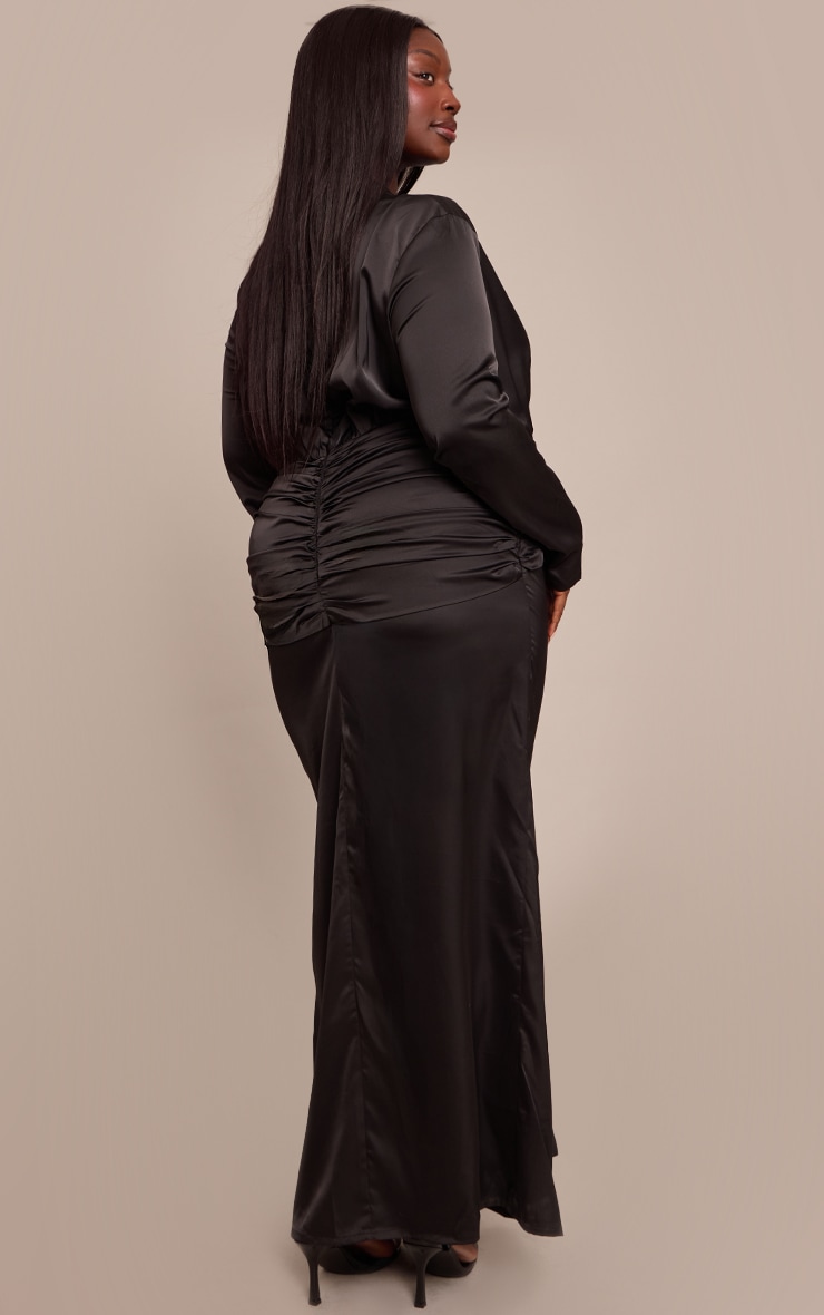 Plus Black Satin Twist Drape Front Maxi Dress  image 2