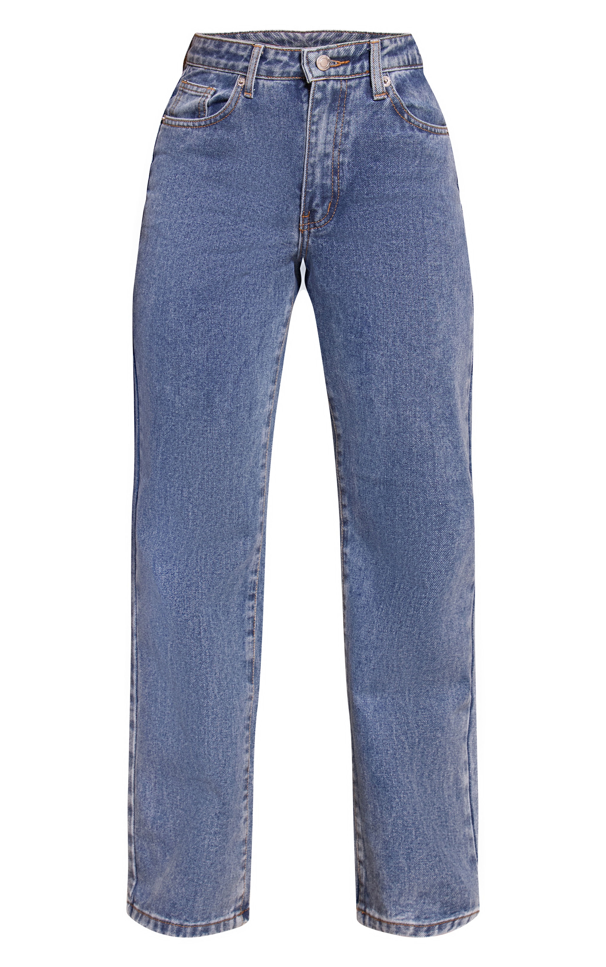 PRETTYLITTLETHING Petite Mid Blue Wash Straight Leg High Waist Jeans image 5