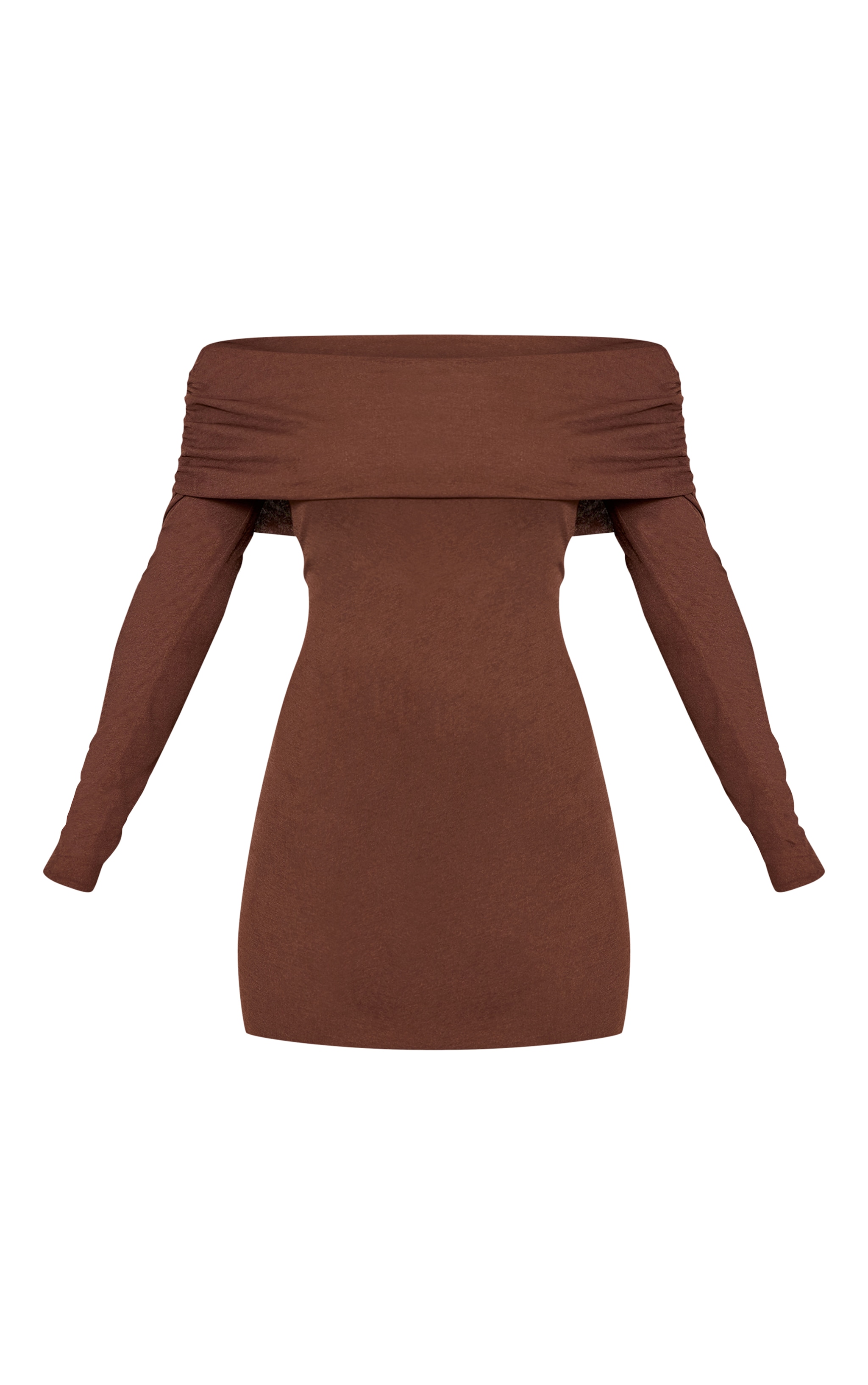 Chocolate Onion Skin Bardot Long Sleeve Bodycon Mini Dress image 5