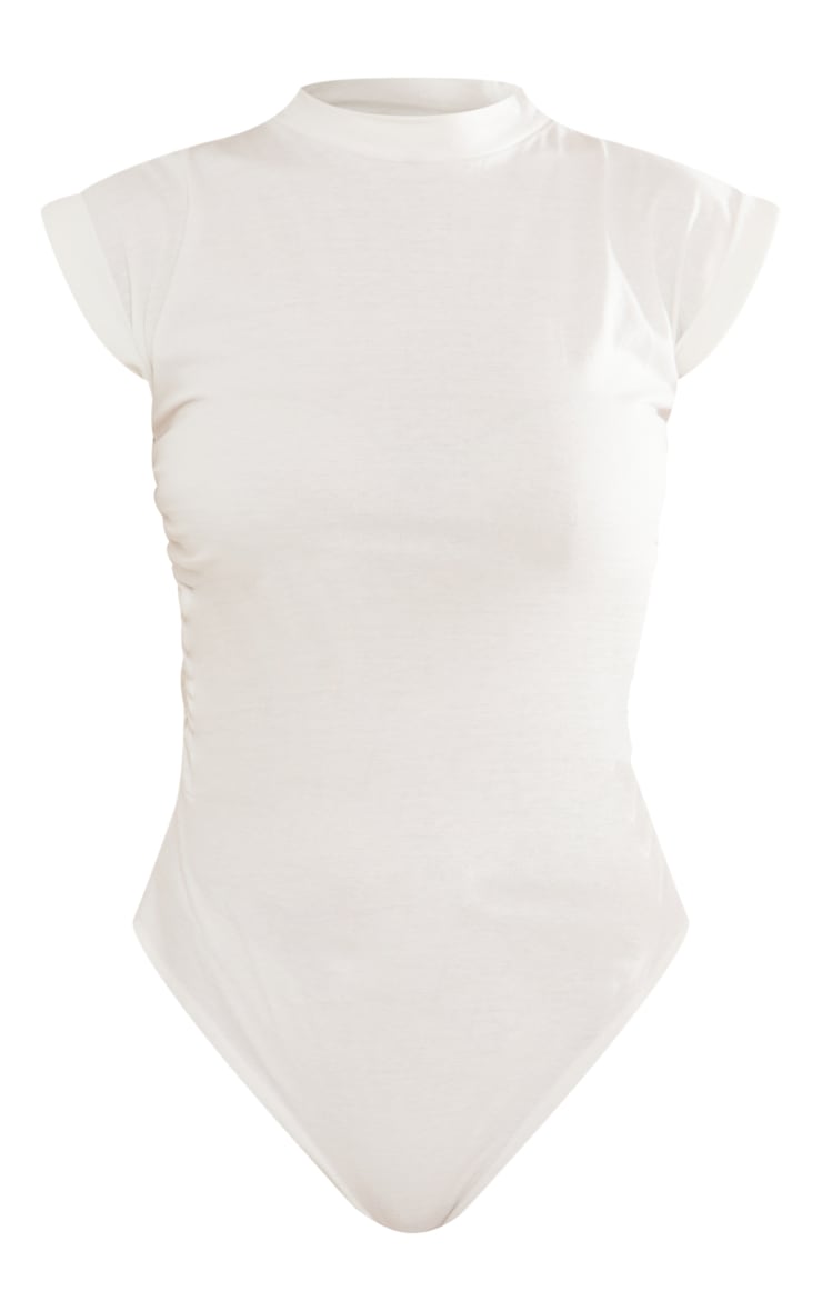 White Cotton Sleeve Ruched Side Bodysuit PrettyLittleThing USA