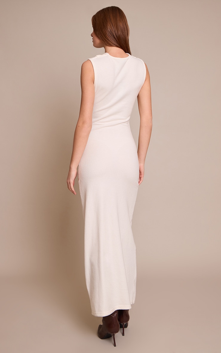 Cream Soft Brushed Boat Neck Maxi Dress image 2