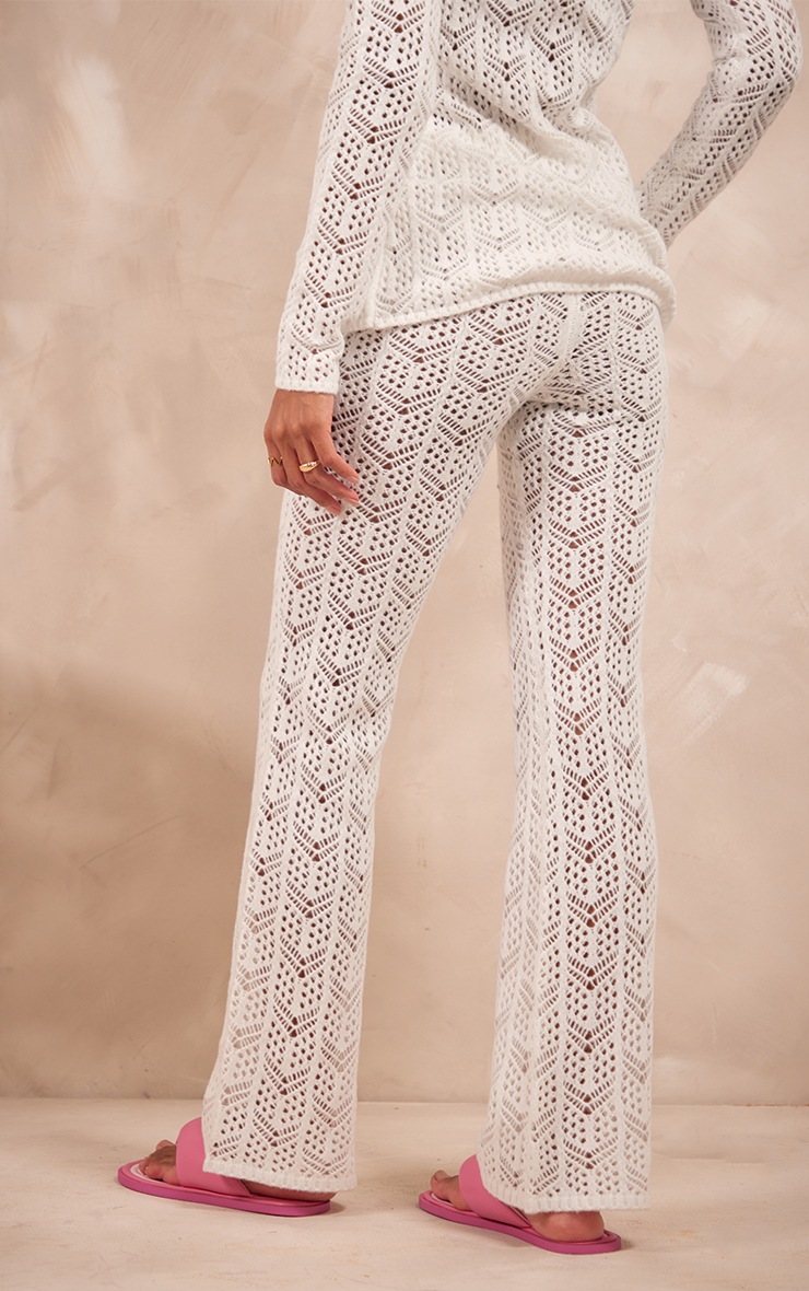 White Open Knit Pants Knitwear PrettyLittleThing USA