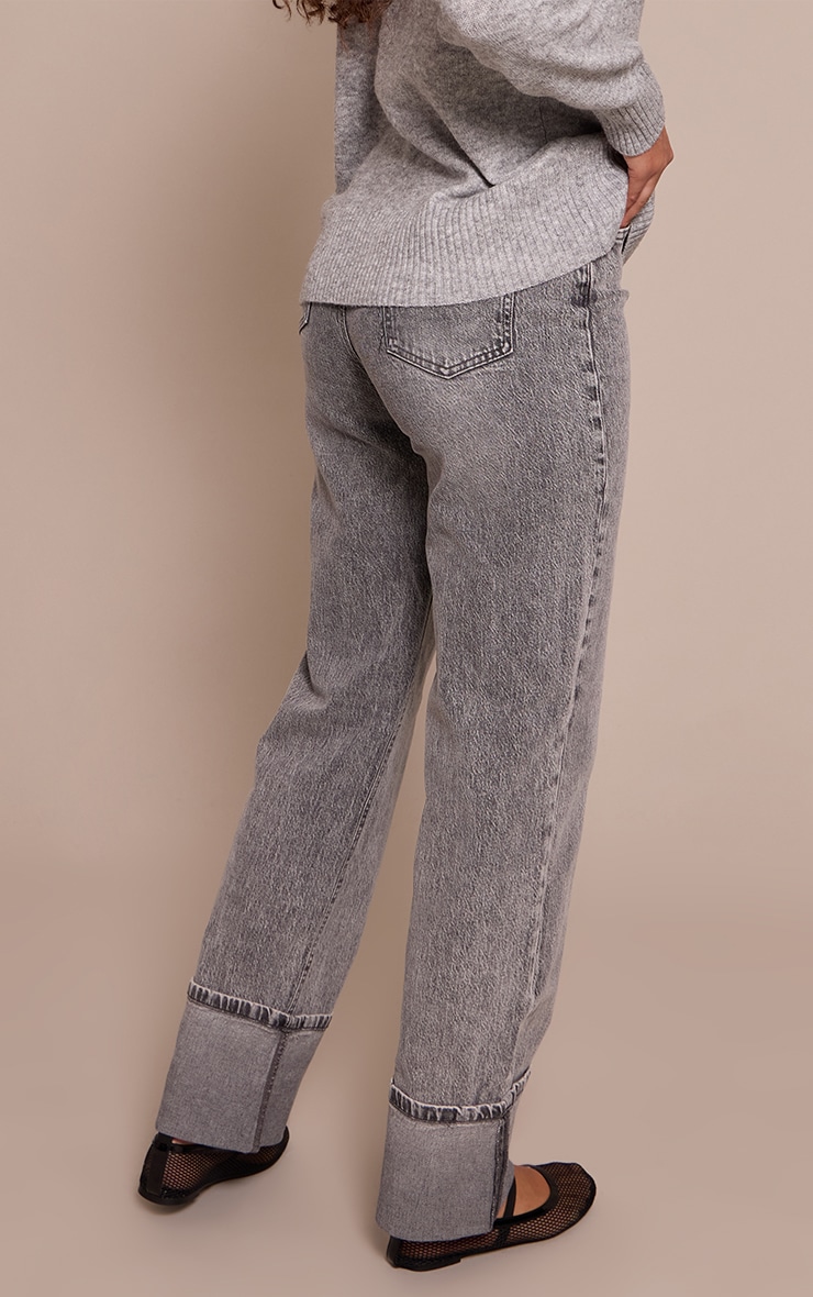 Tall Washed Grey Mid Rise Distressed Turn Up Hem Jeans image 3