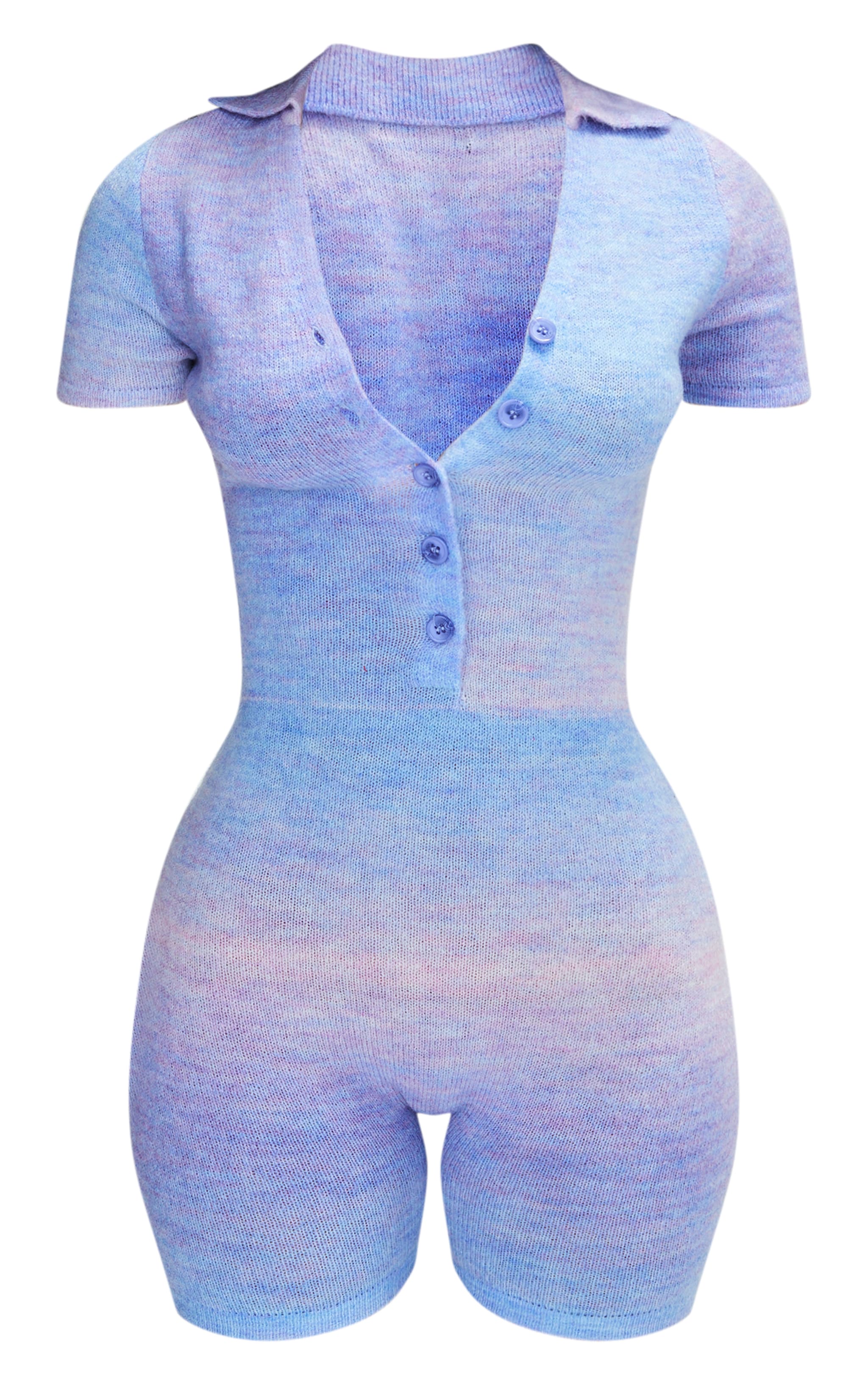 Petite Blue Knitted Ombre Button Up Romper image 5