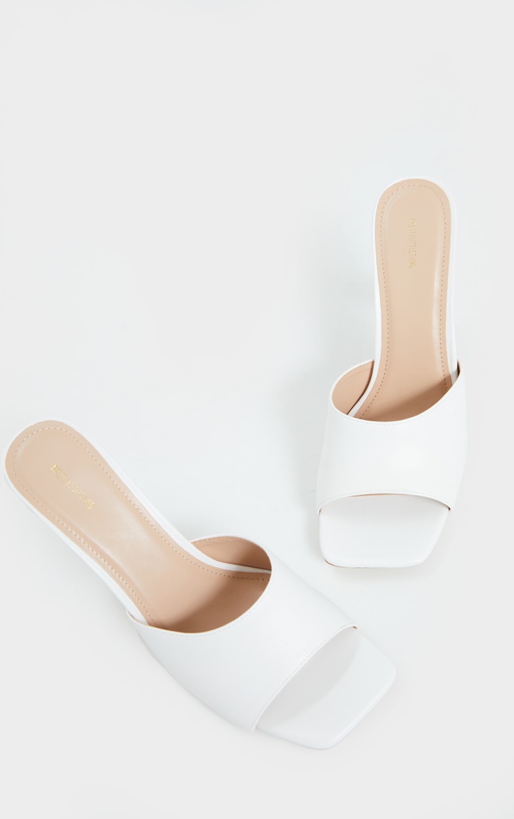 tropez square toe quilted heel mule in white faux leather