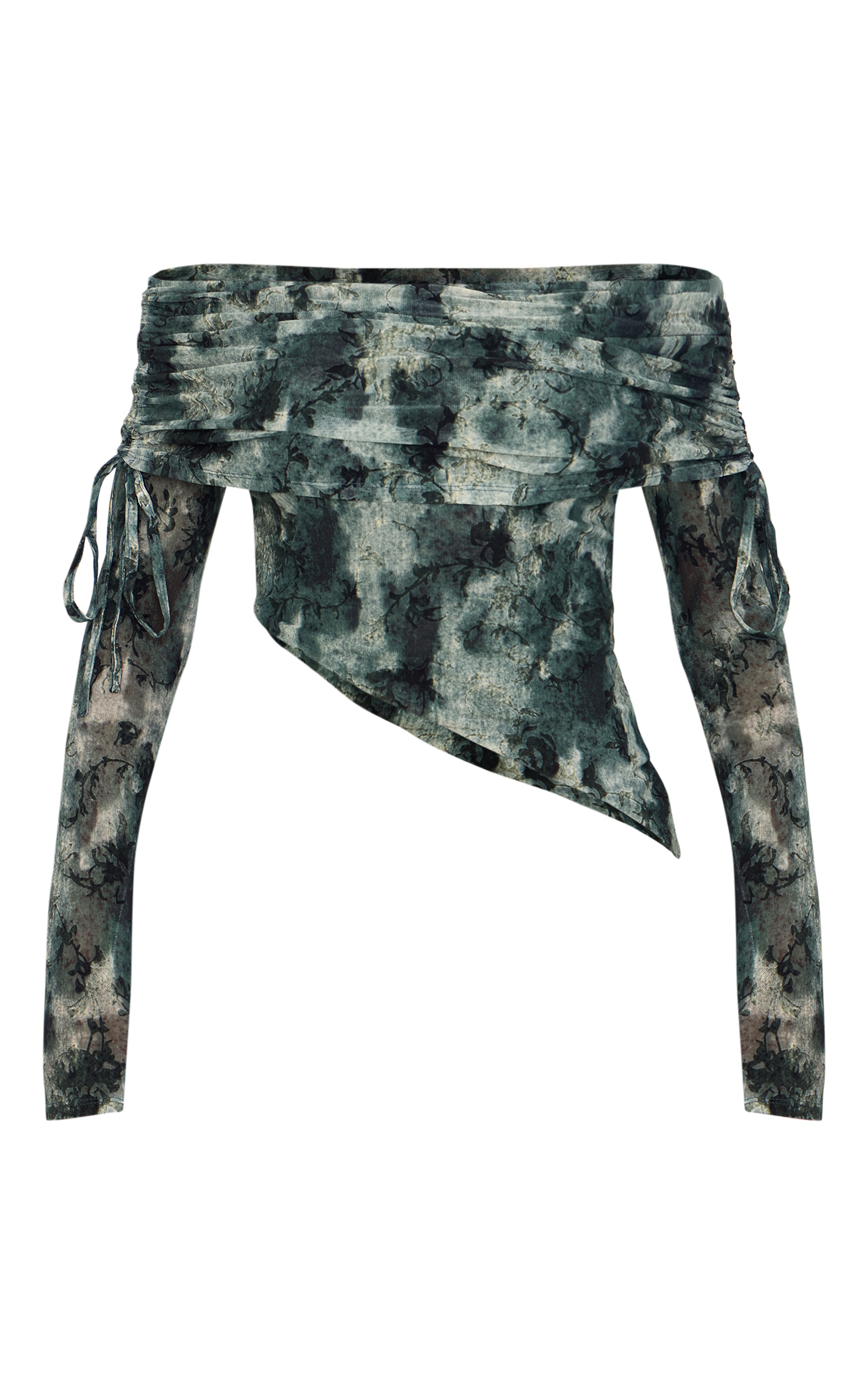 Green Devore Mesh Foldover Long Sleeve Top image 5
