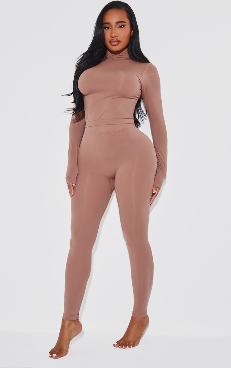 Shape Top stretch taupe sculpt à manches longues et col montant image 3