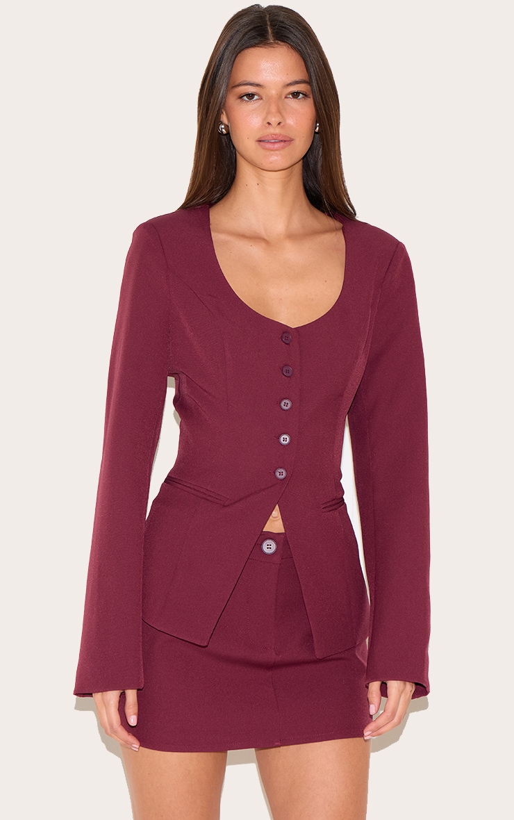 Mini-jupe de tailleur tissée rouge profond à taille mi-haute image 4