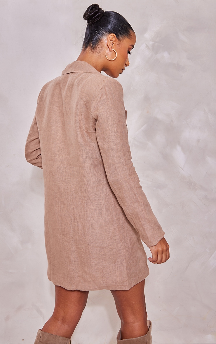 Beige Linen Look Pocket Detail Blazer Dress image 2
