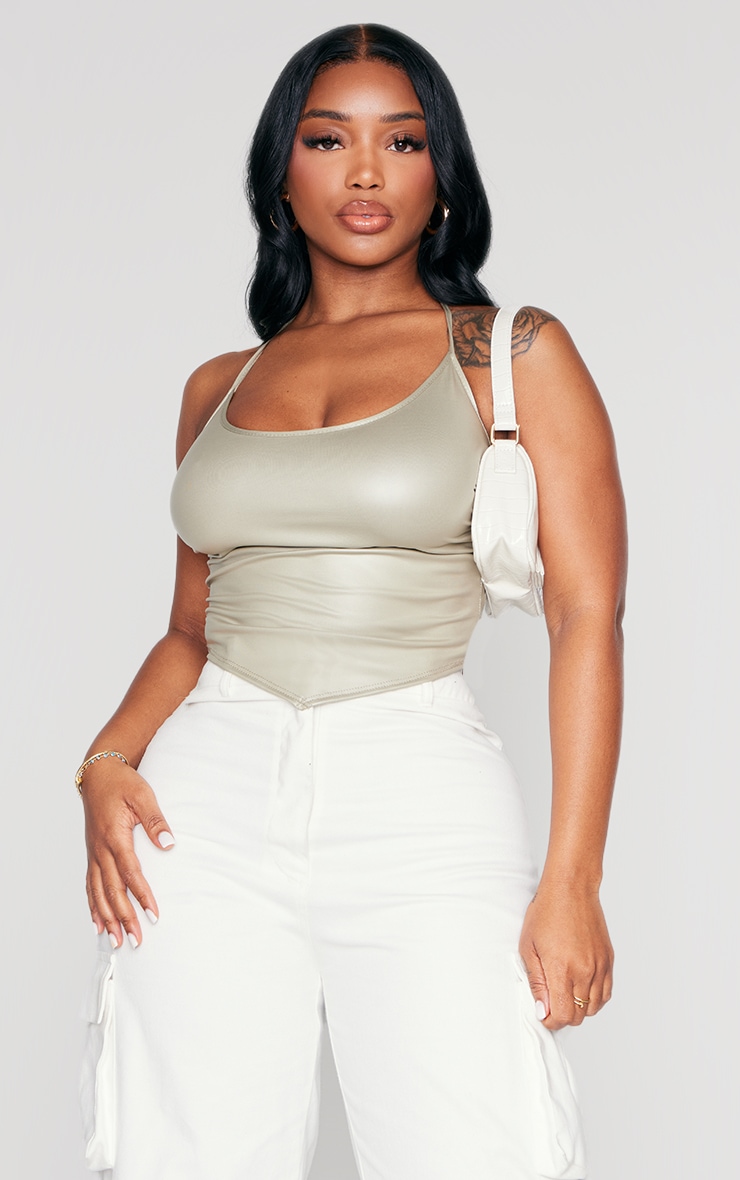 Shape Sage Coated Halterneck Ruched Crop Top