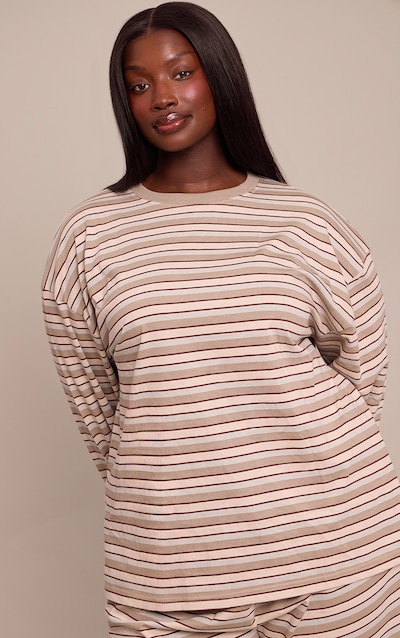 Plus Chocolate Striped Long Sleeved Top