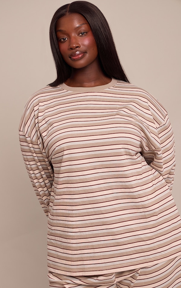 Plus Chocolate Striped Long Sleeved Top