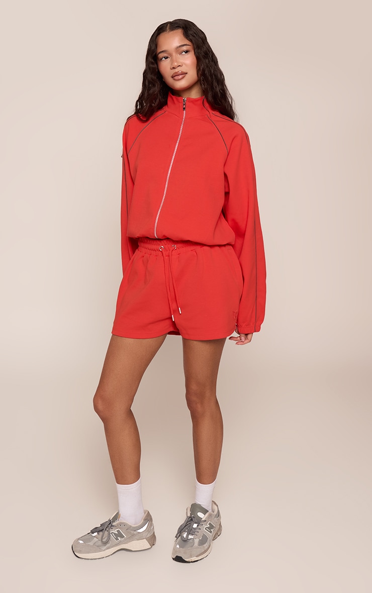 Red Embroidered Interlock Shorts image 1