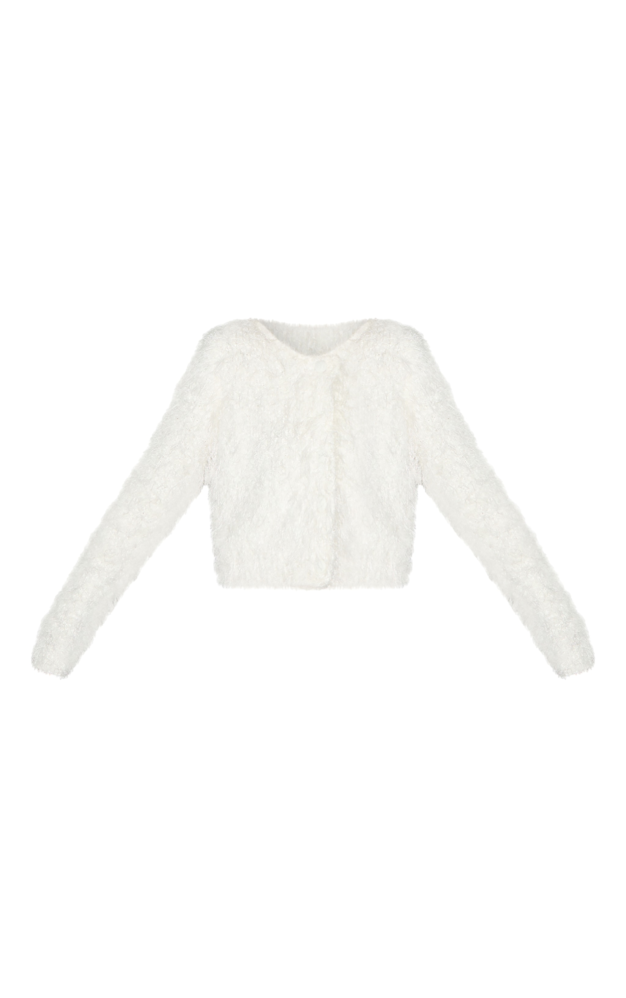 Off White Textured Fluffy Knit Button Up Cardigan image 5