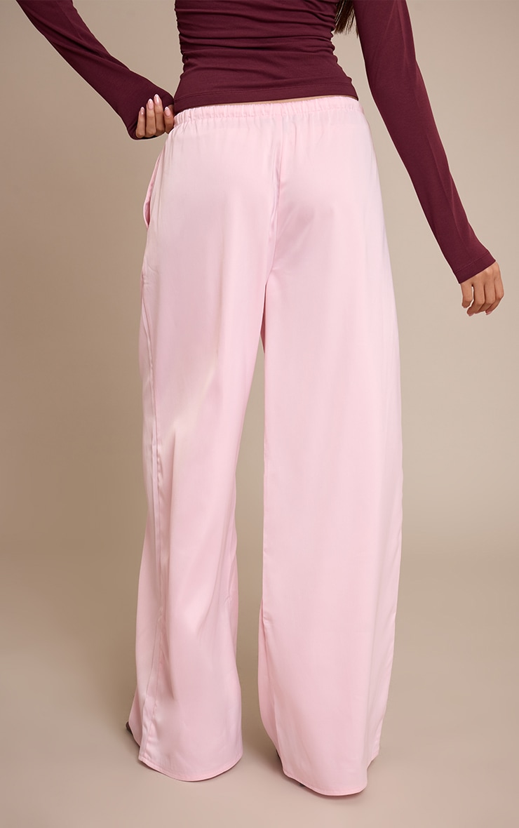 Baby Pink Satin Low Rise Wide Leg Tie Waist Pants image 3