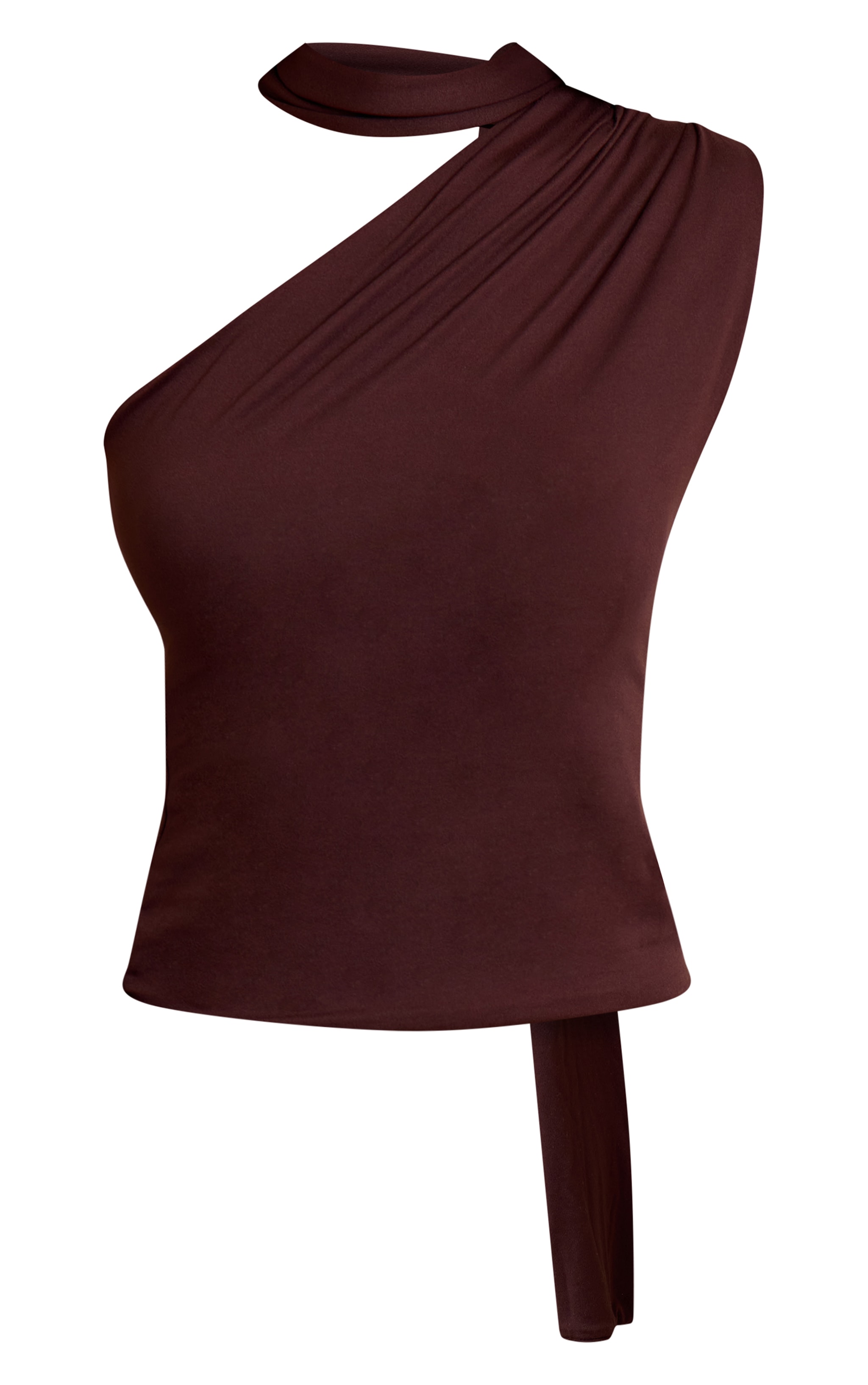 Chocolate Double Layer Soft Touch Scarf Detail Long Top image 5