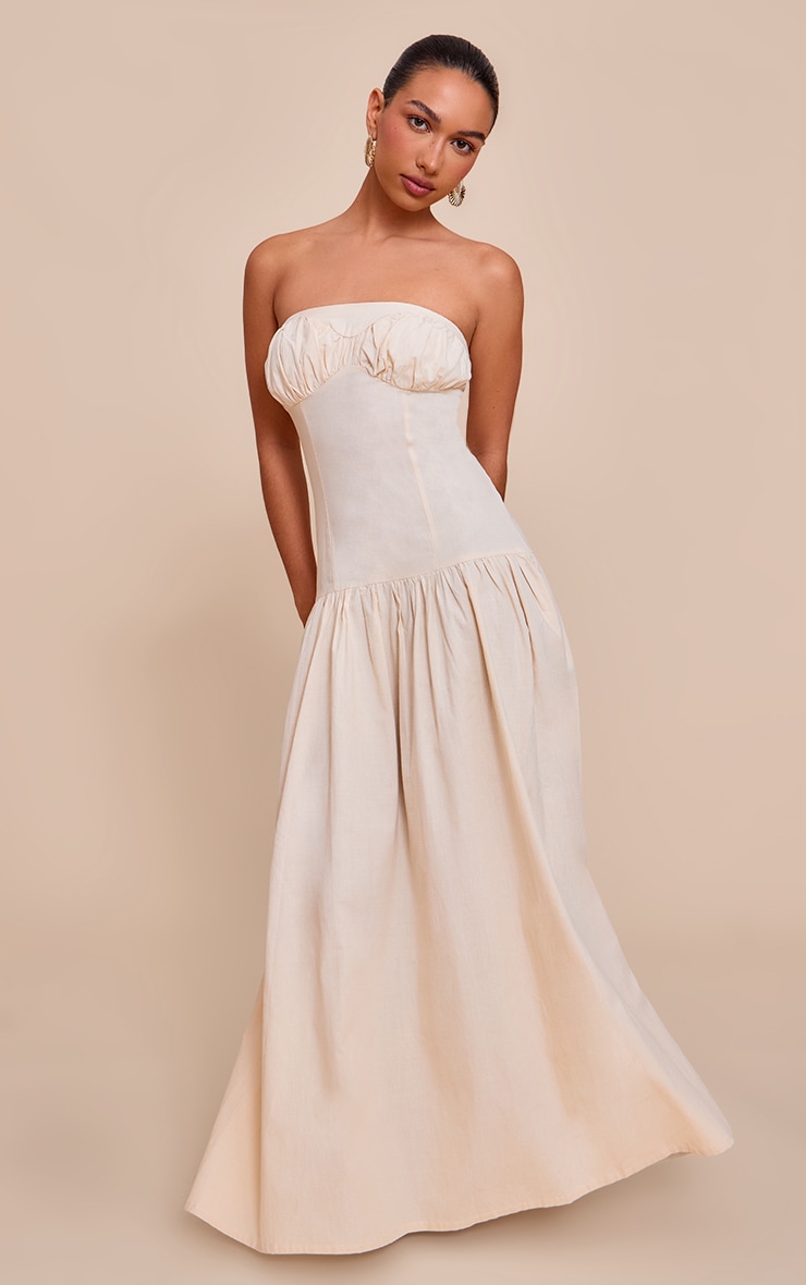 Sand Bandeau Bust Seam Detail Maxi Dress image 3