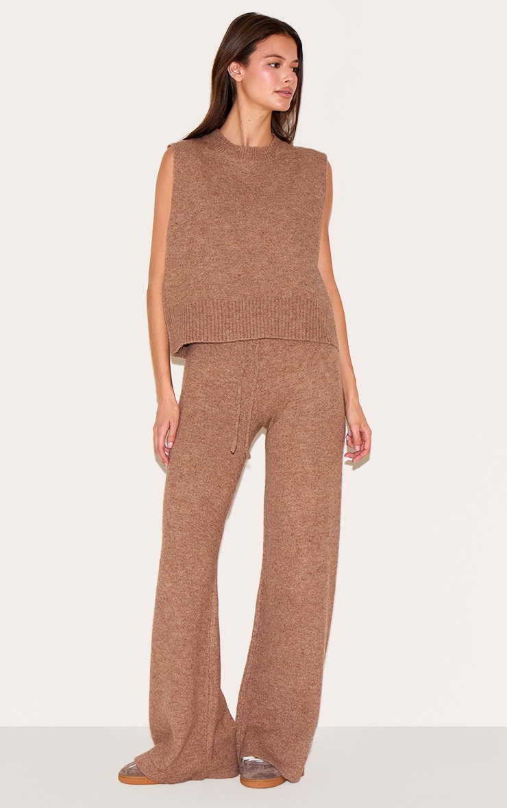 Mocha Marl Soft Knit High Neck Sleeveless Top image 3