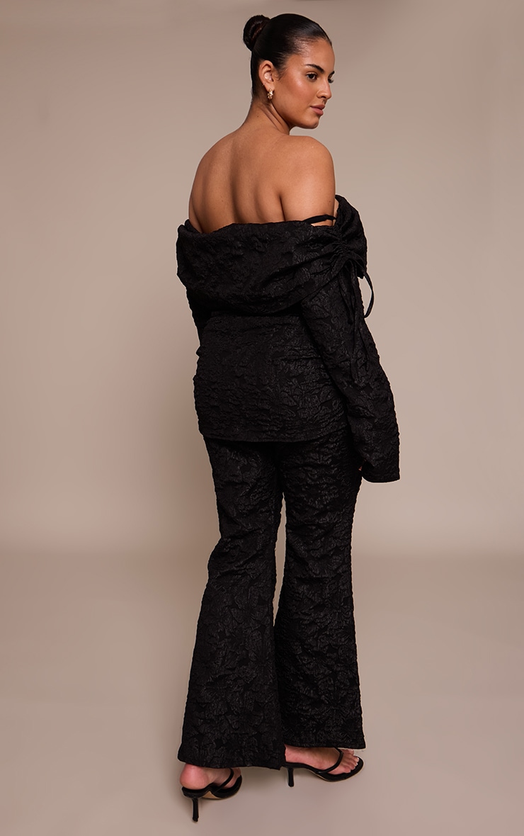 Plus Black Floral Jacquard Fold Over Wide Leg Pants image 3