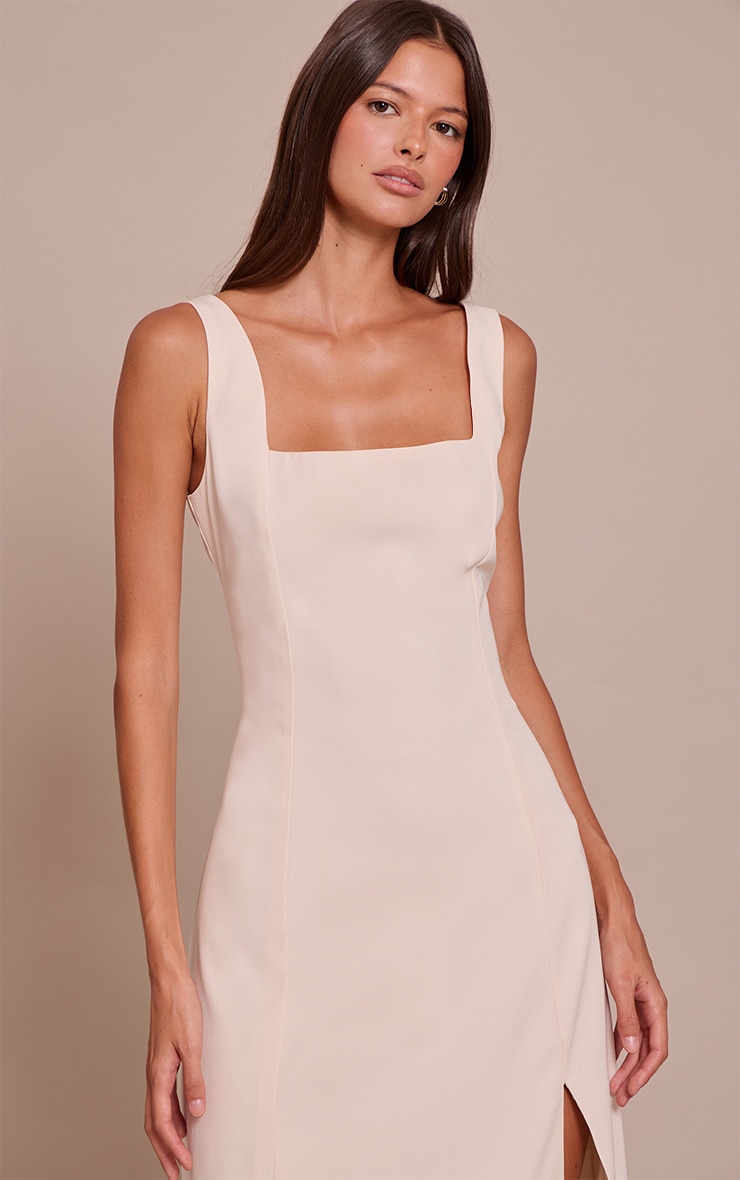 Cream Woven Scoop Neck Midaxi Dress image 4