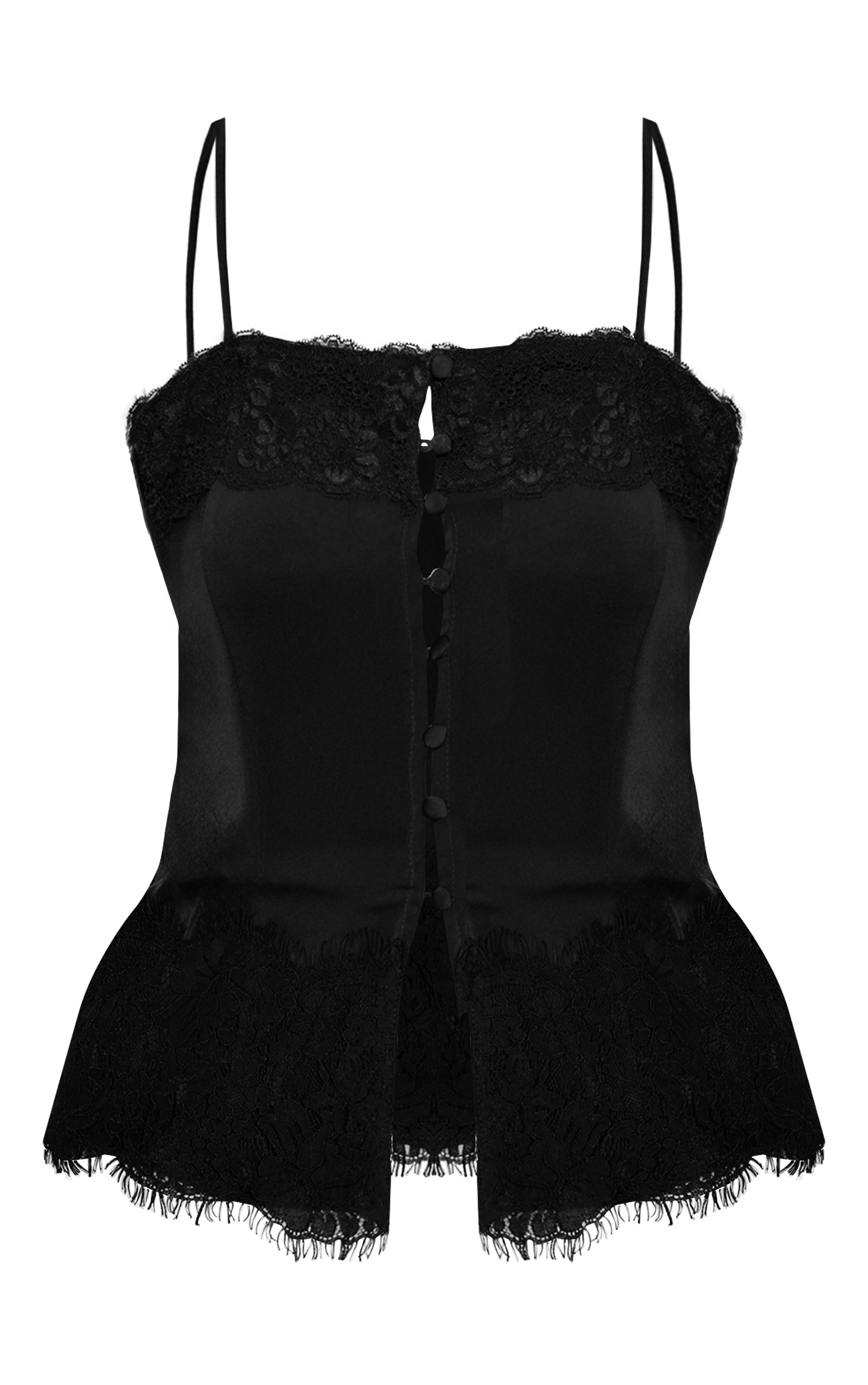 Black Satin Button Up Lace Detail Cami image 5