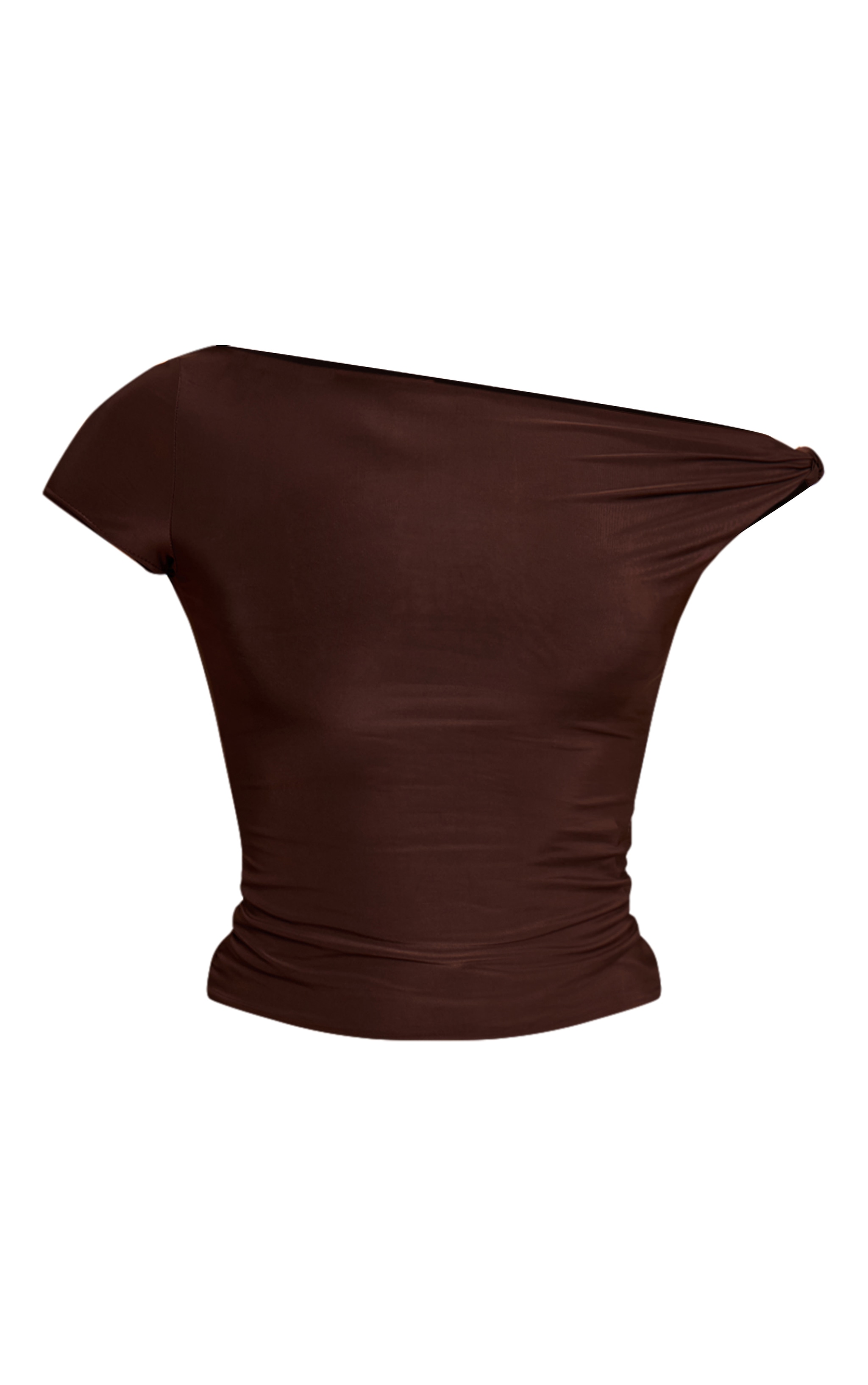 Dark Chocolate Double Layer Slinky Asymmetric Knot Detail Long Top  image 5