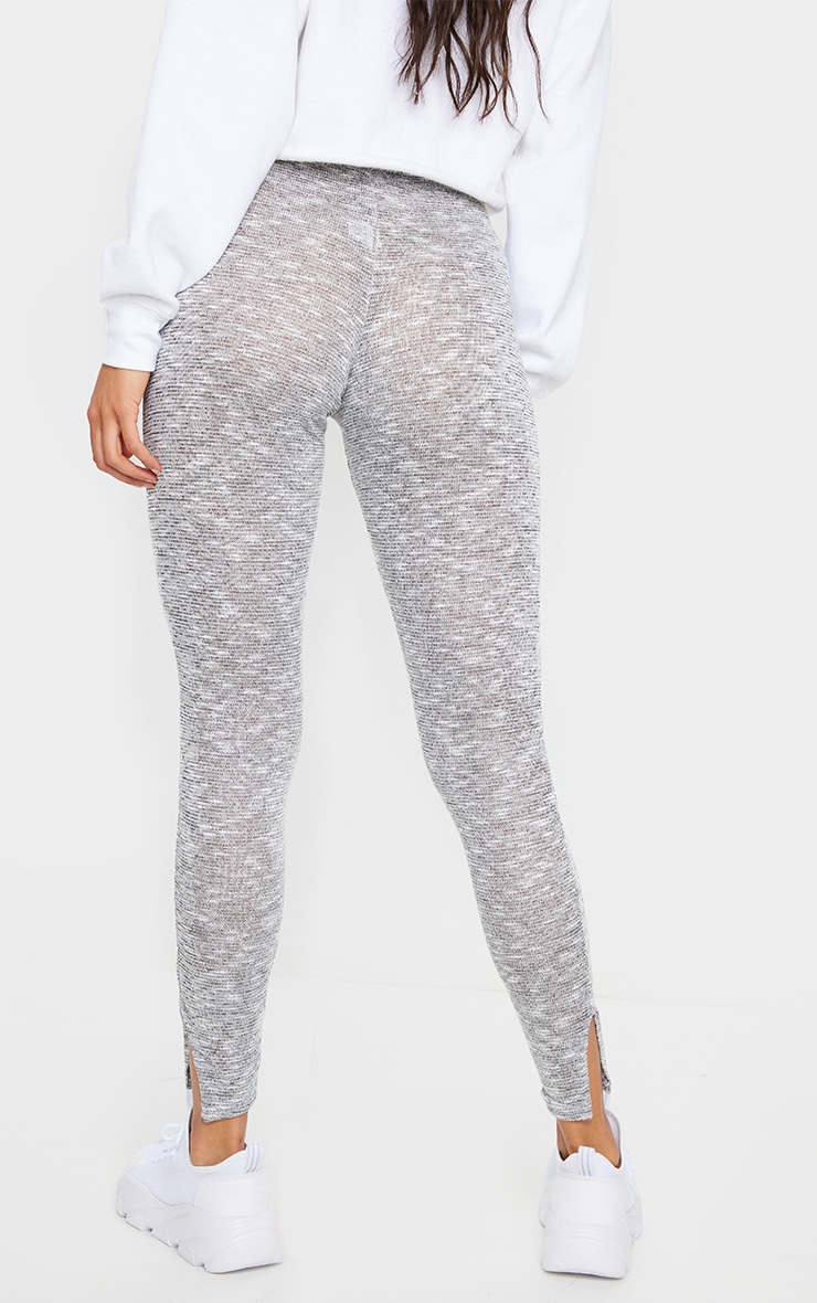 Grey Brushed Marl Split Hem Leggings PrettyLittleThing