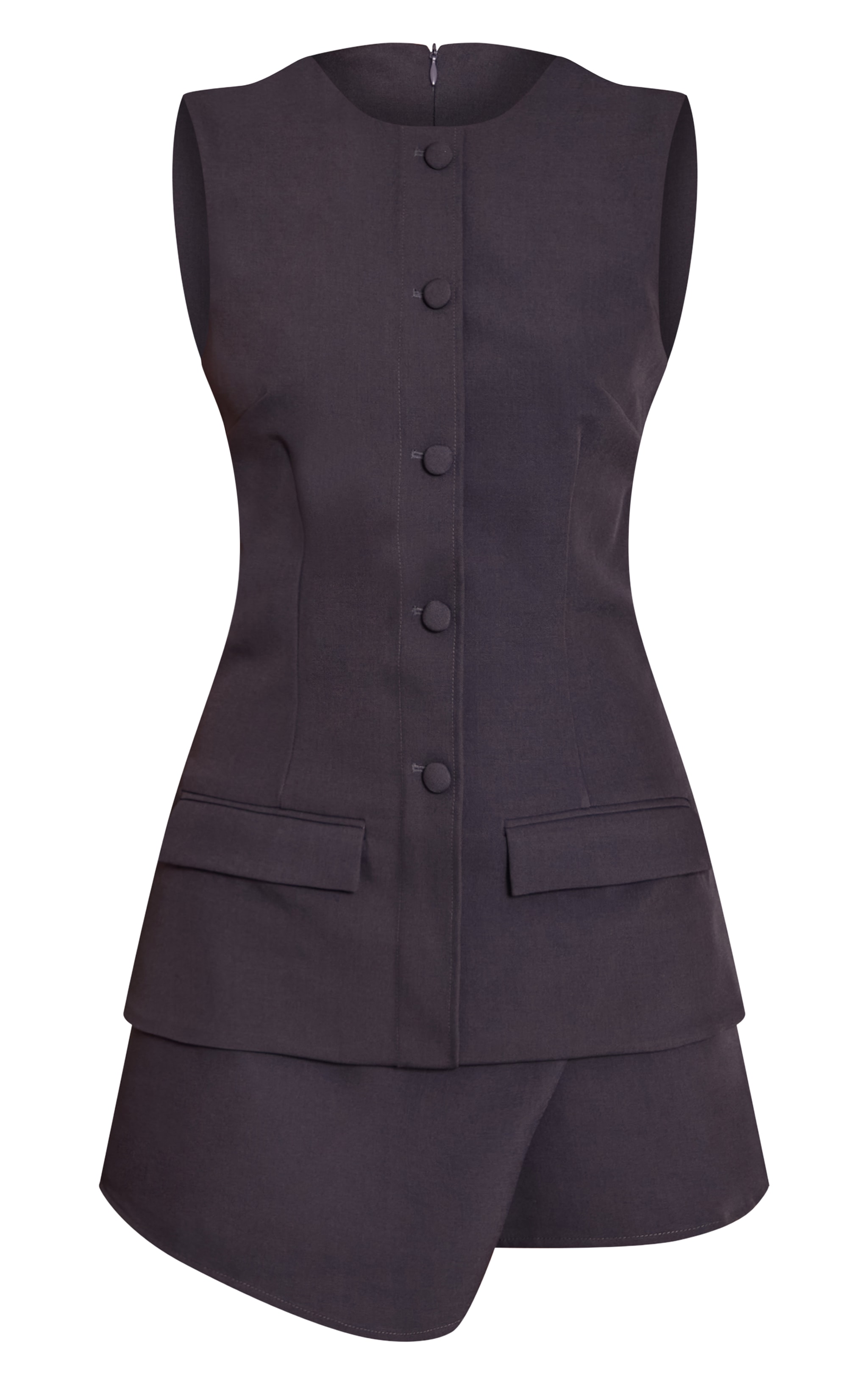 Navy Button Down Detail Asymmetric Hem Shift Dress image 5