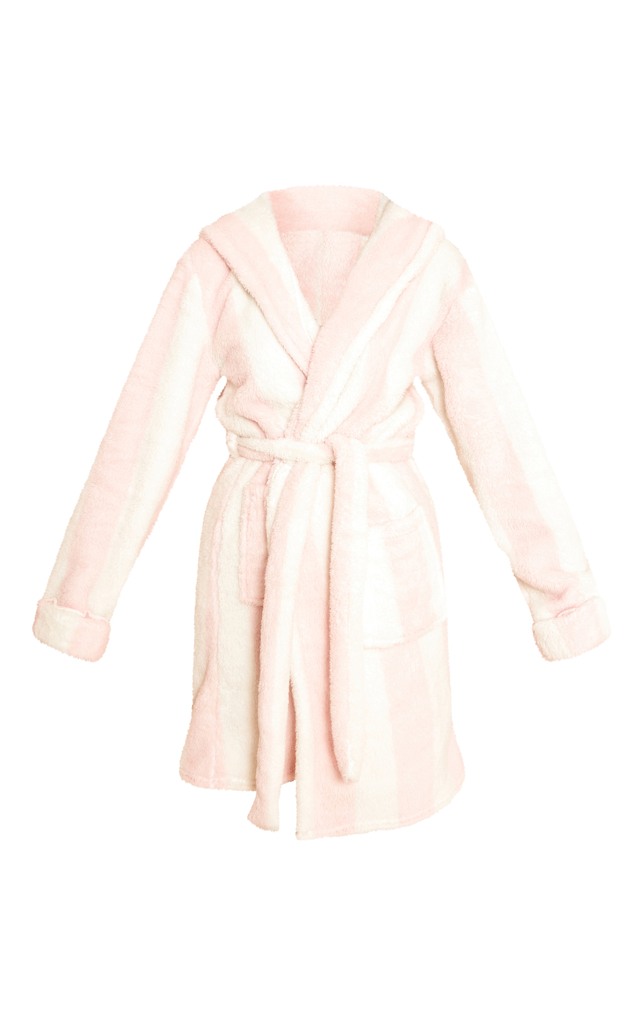 Pink Stripe Fleece Hooded Short Dressing Gown image 5