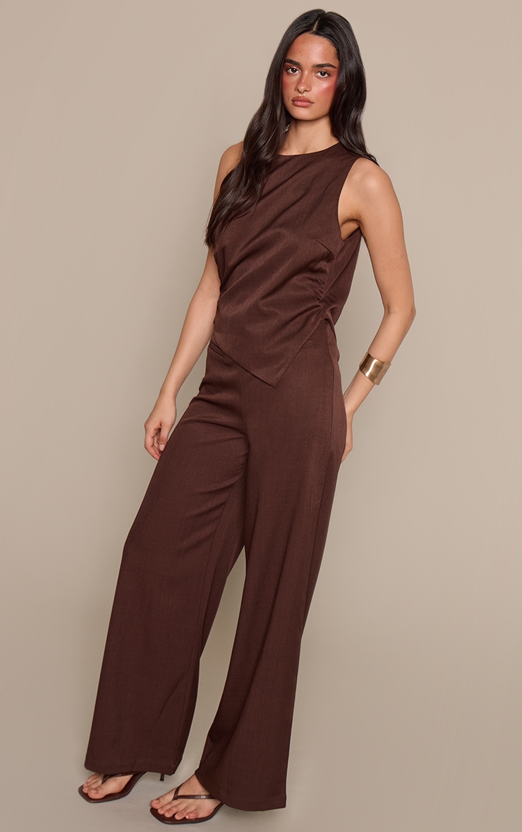 Chocolate Tailored Woven Cowl Back Jumpsuit image 3