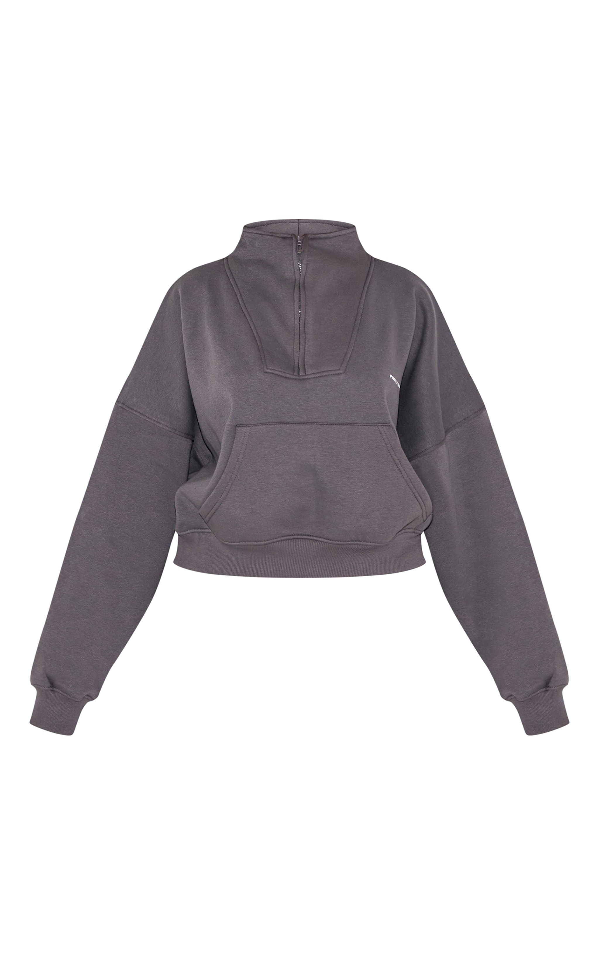 PRETTYLITTLETHING Petite Sweat oversize gris anthracite à demi-zip image 5