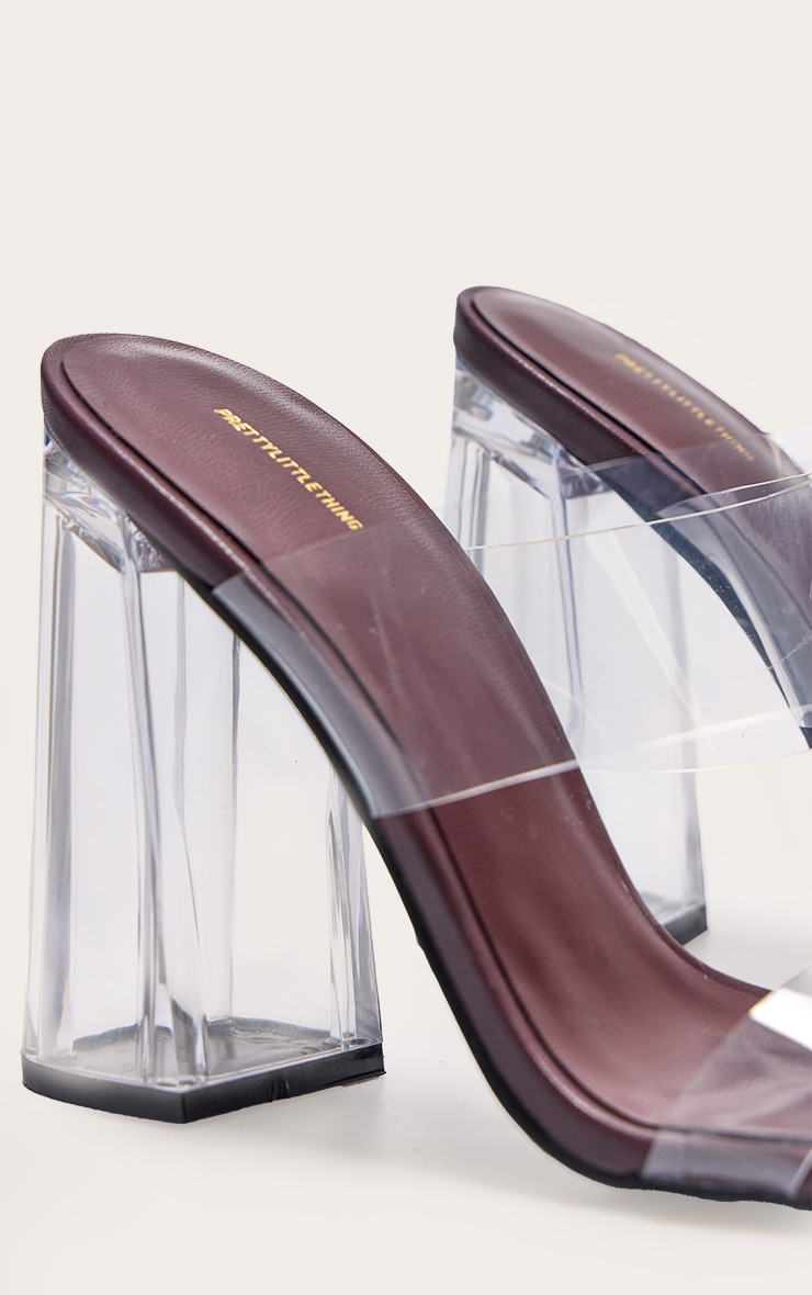 Burgundy Perspex Double Strap Square Toe Chunky Block High Heeled Sandals image 5