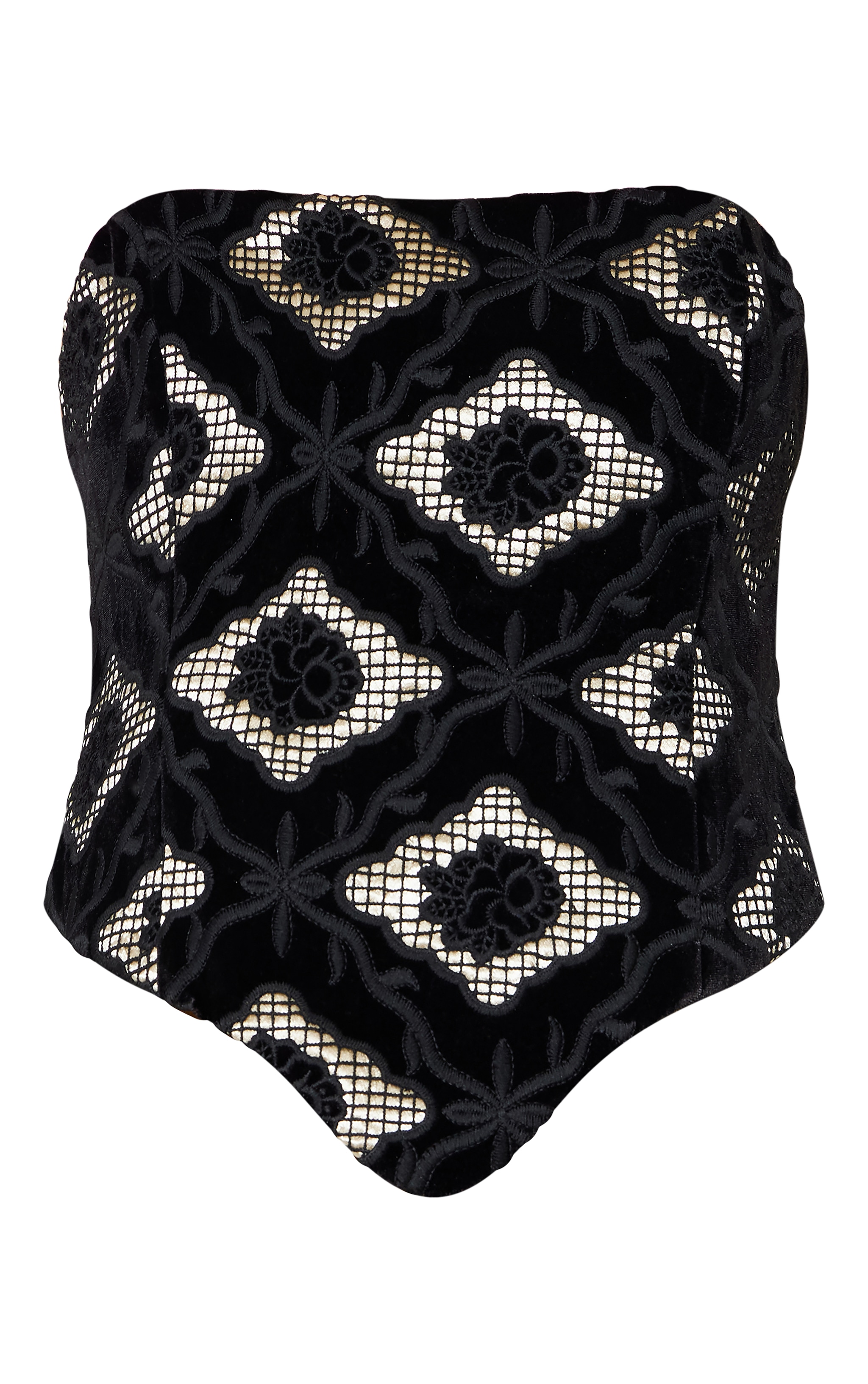 Black Velvet Floral Jacquard Corset image 1