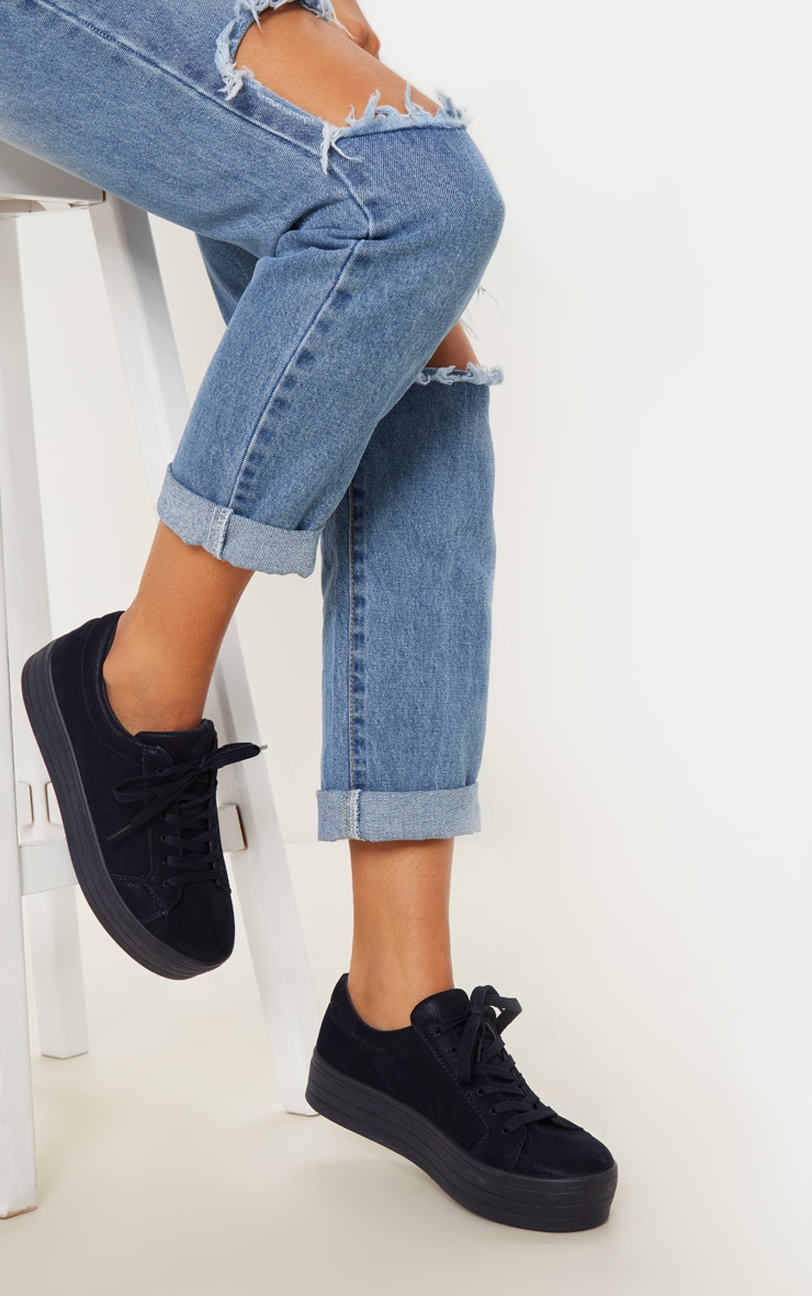 Navy flatform top trainers