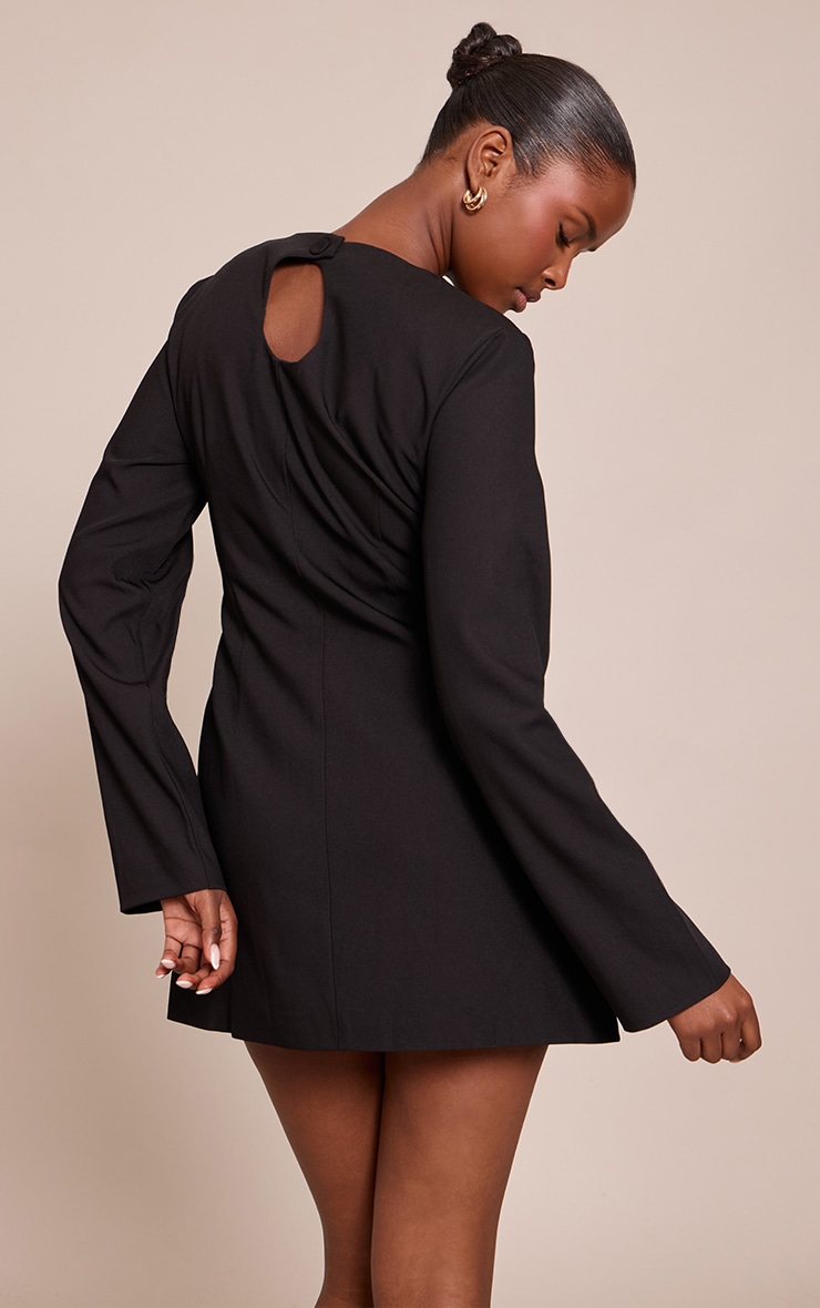 Black Woven Long Sleeve Mini Dress image 2