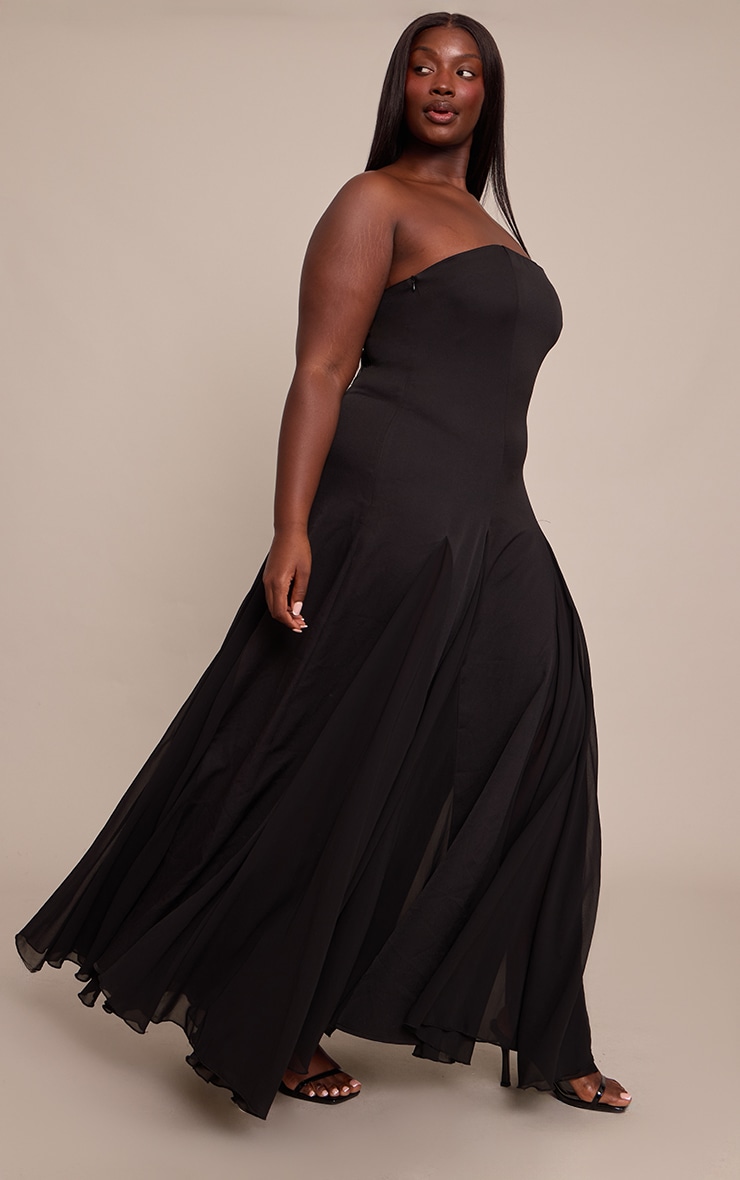 Plus Black Bandeau Chiffon Pleated Maxi Dress image 3