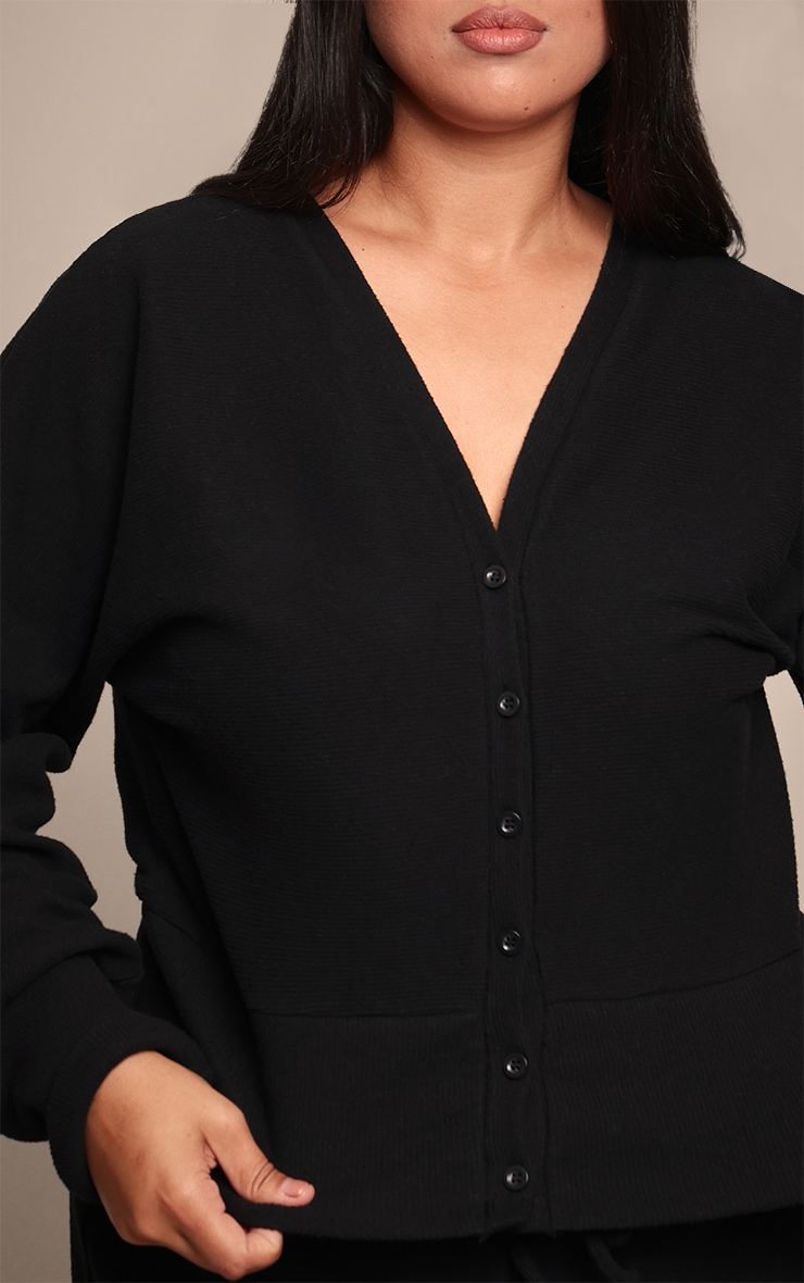 Plus Black Soft Ribbed Button Up Cardigan image 4