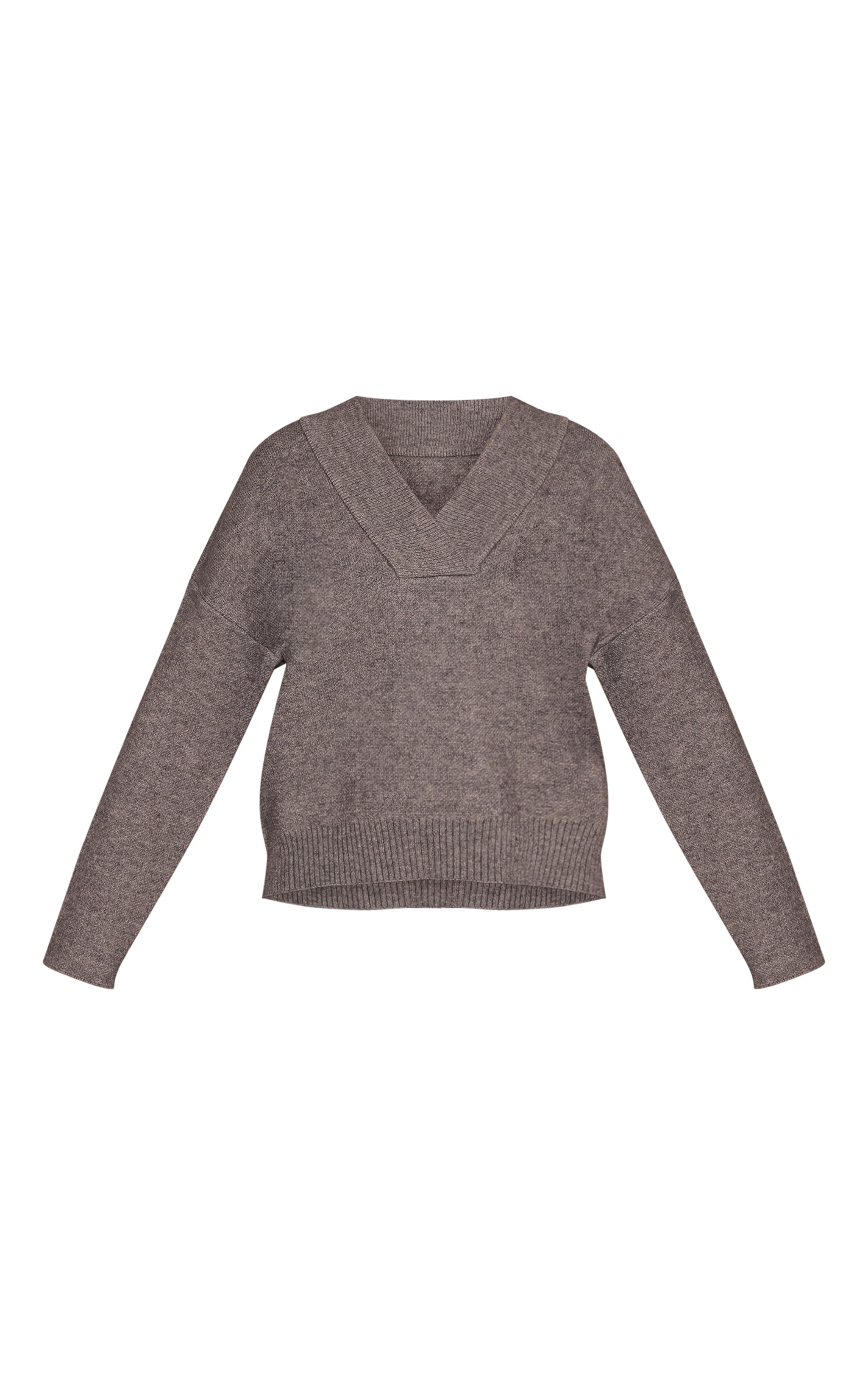 Light Grey Ribbed Collar V Neck Slouchy Sweater image 5