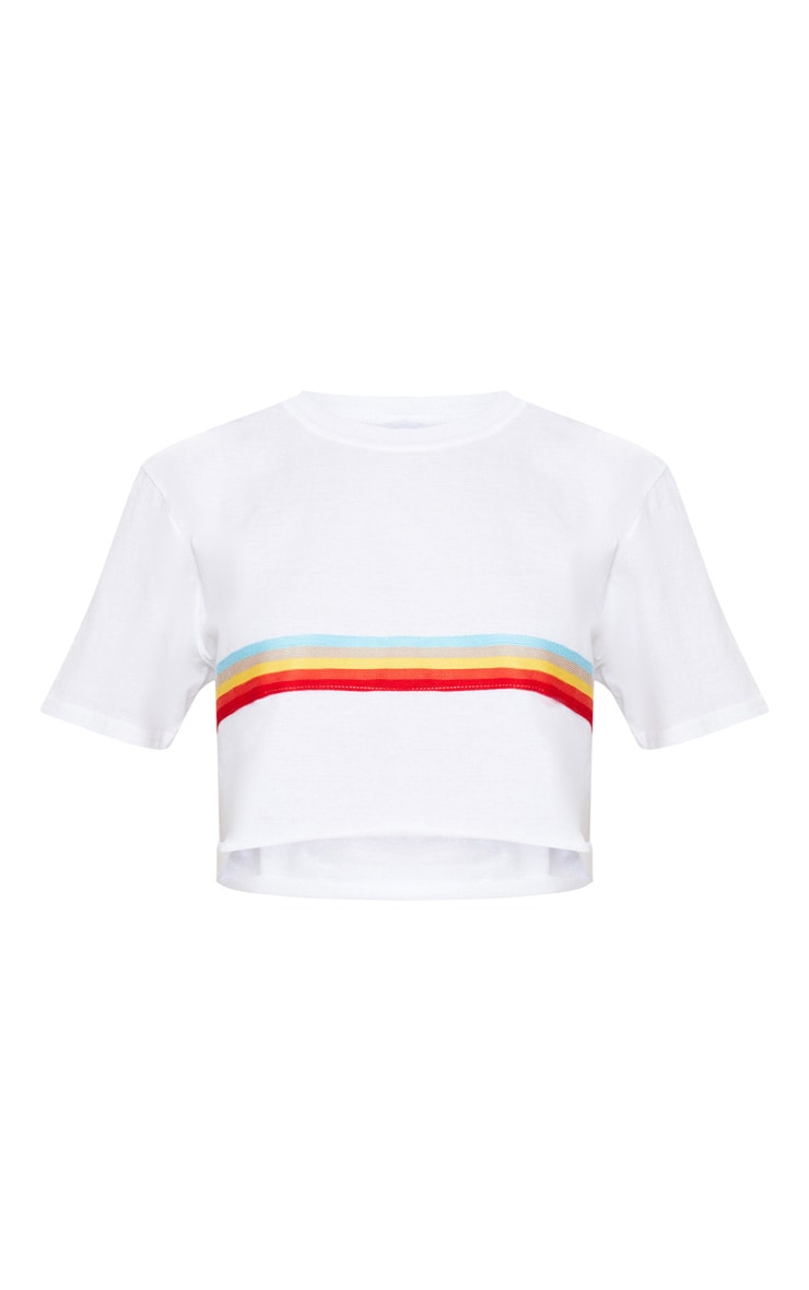 White Rainbow Sporty Tape Crop T Shirt image 3