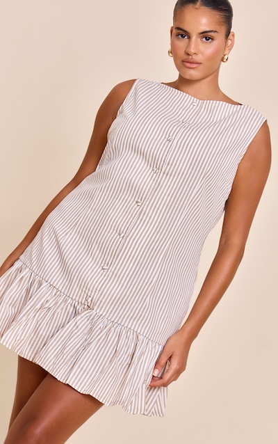 Plus Stone Striped Satin Button Detail Flippy Hem Bodycon Dress