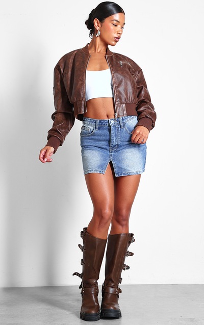 Wanted Denim Mini Skirt - Washed Blue main image 0