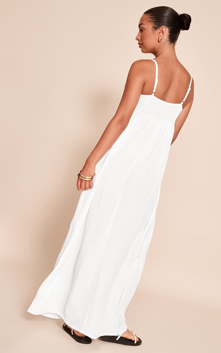 White Textured Strappy Scoop Neck Sleeveless Maxi Dress image 2