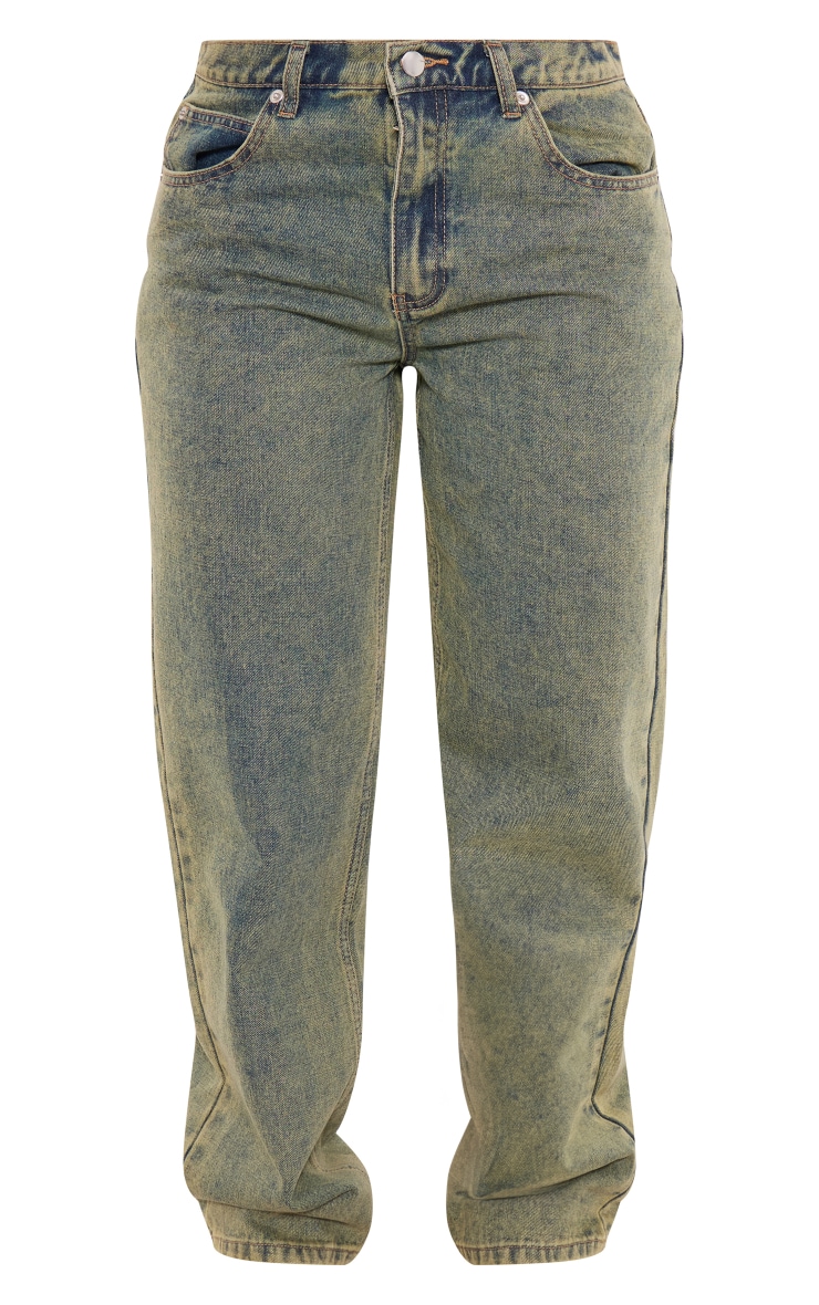 Mid Blue Wash Acid Green Tint Slouchy Low Rise Boyfriend Jeans image 5